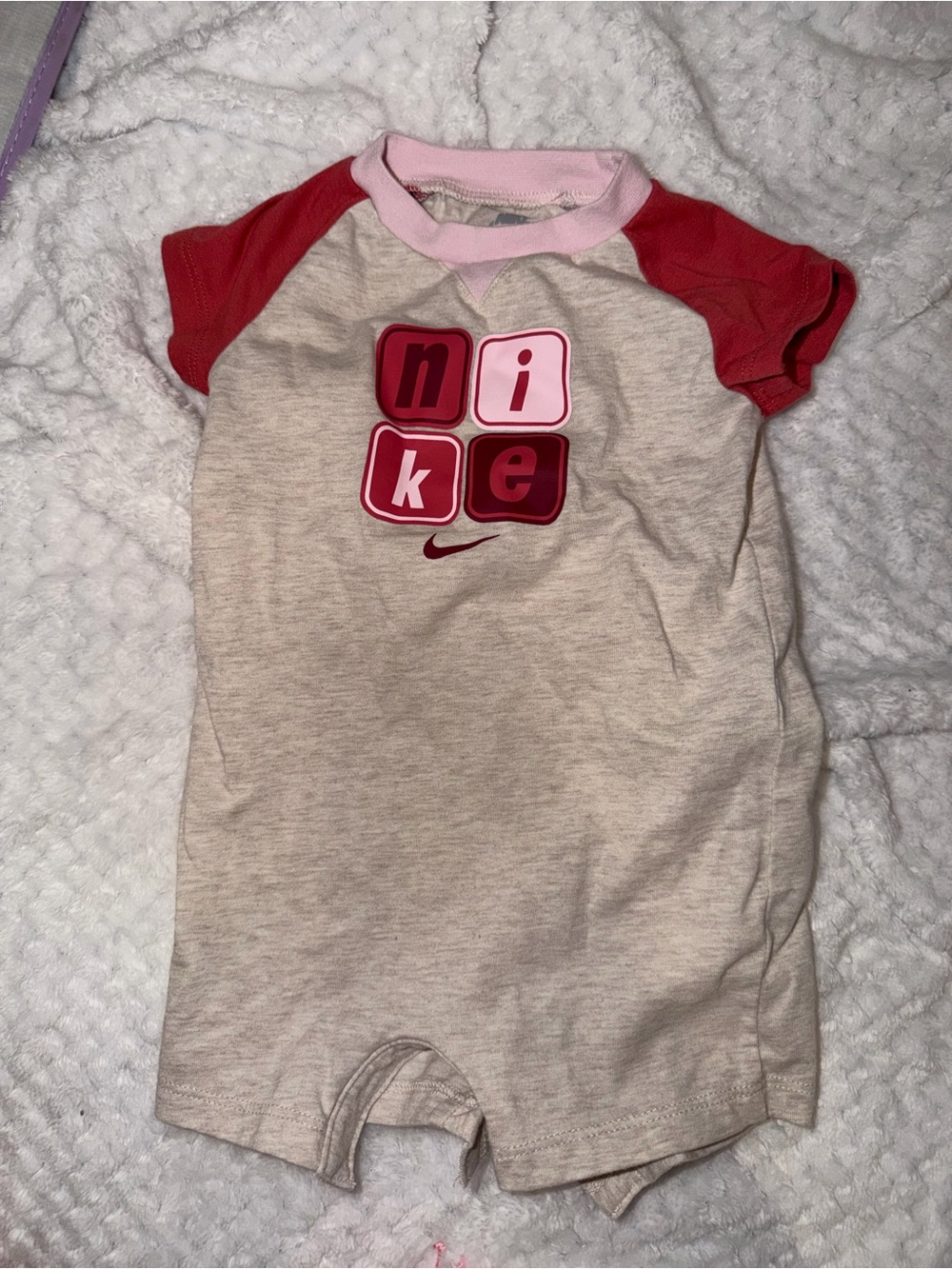 Nike Kids Beige Romper with Pink and Red Accents